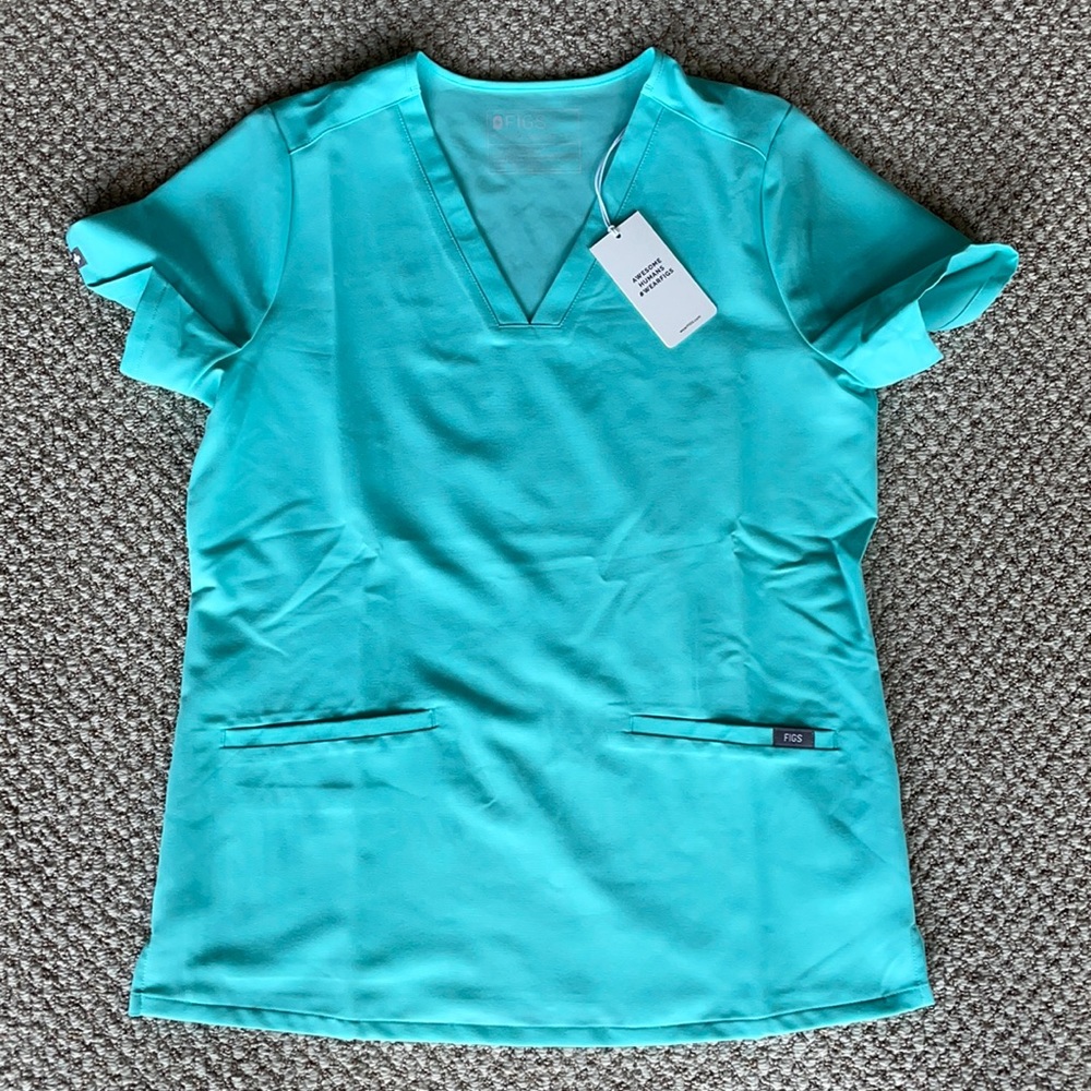 Figs Casma Scrub Top Aqua sz Small